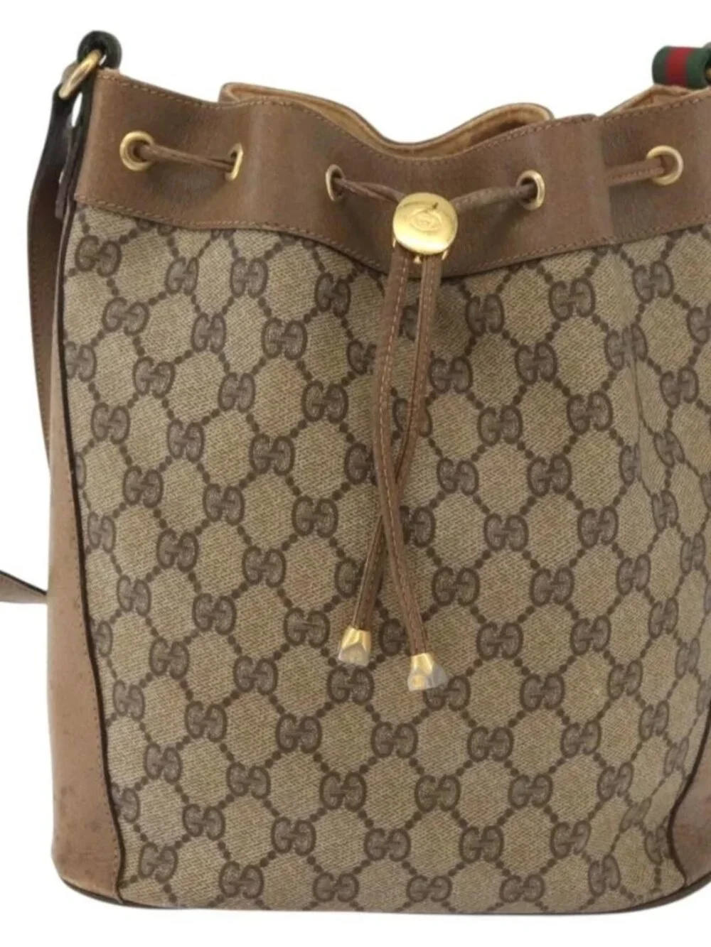 GUCCI GG Supreme Web Sherry Line Bag PVC Beige Gold 41 02 034 Auth 181983 - Picture 13 of 15